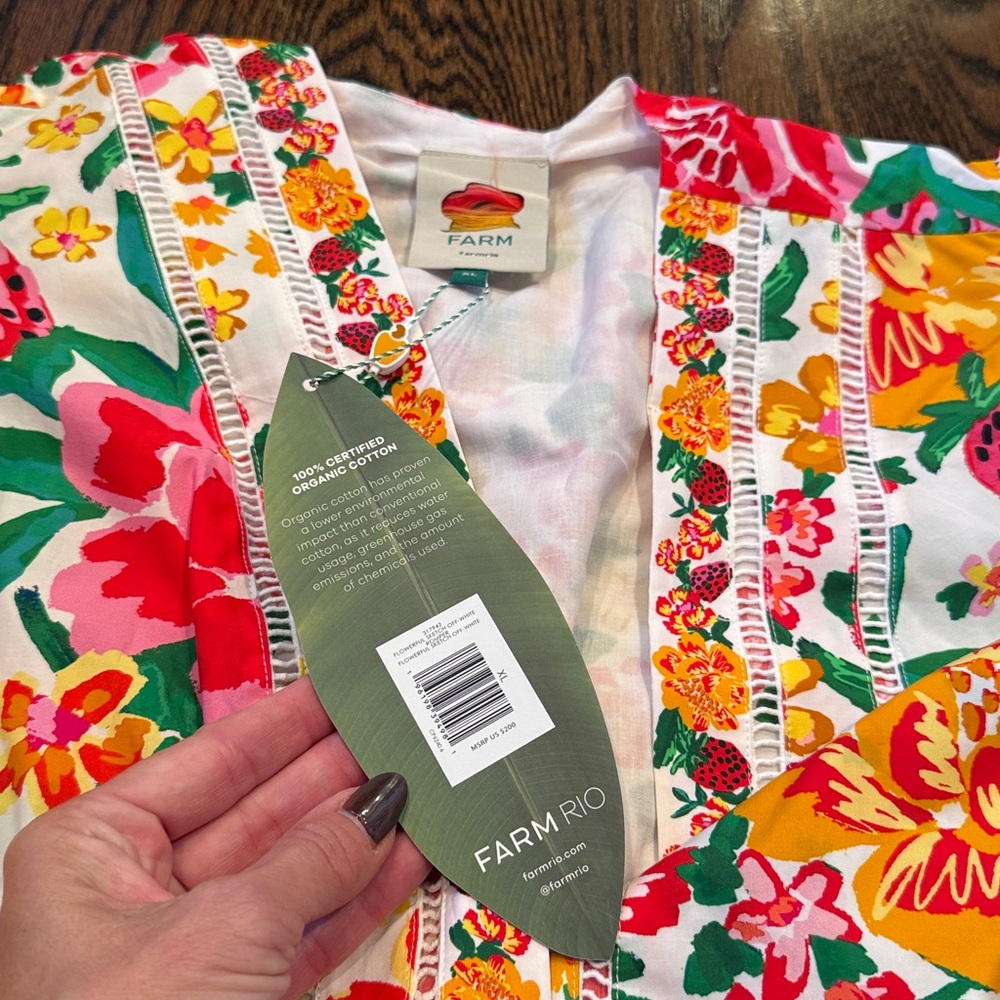 NWT Farm Rio off white v neck flowerful sketch romper, XL - Picture 6 of 8